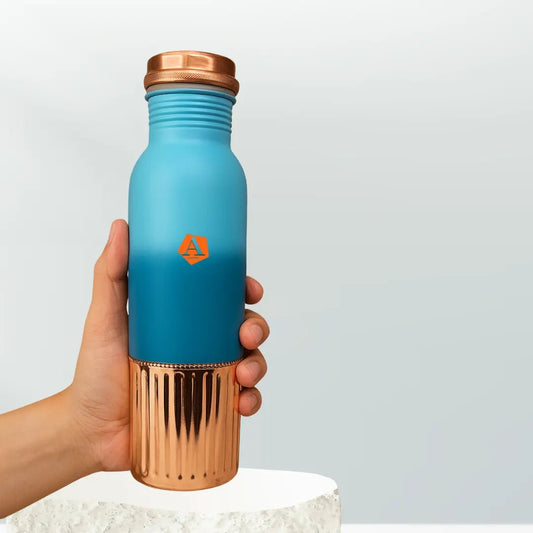 Amrit Azure Dual - Tone Hammered Pure Copper Water Bottle | BIS Certified – Adroit India - Adroit India
