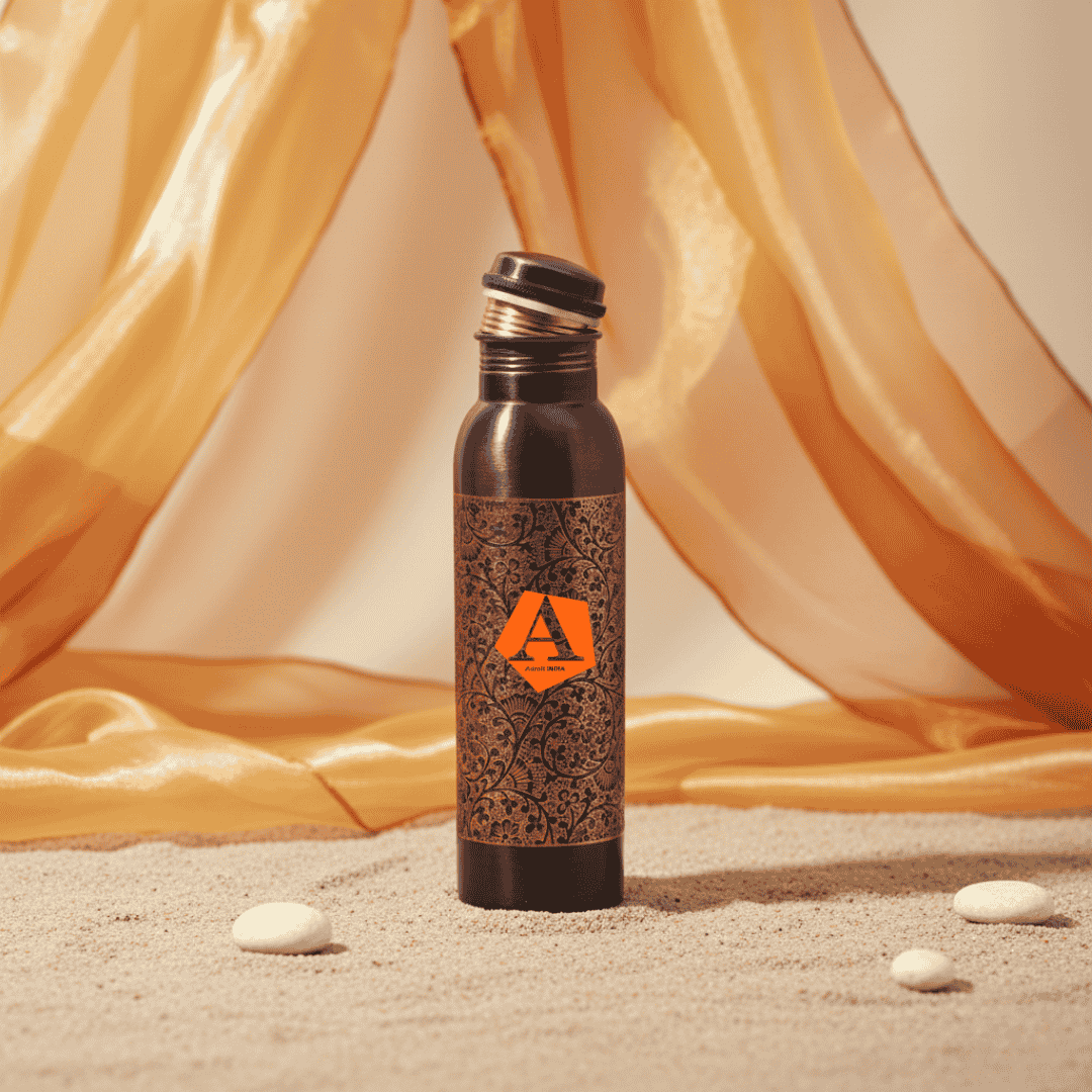 Amrit Antique Pure Copper Water Bottle 1 Litre | Hand-Engraved Vintage Design Ayurvedic Bottle – Adroit India