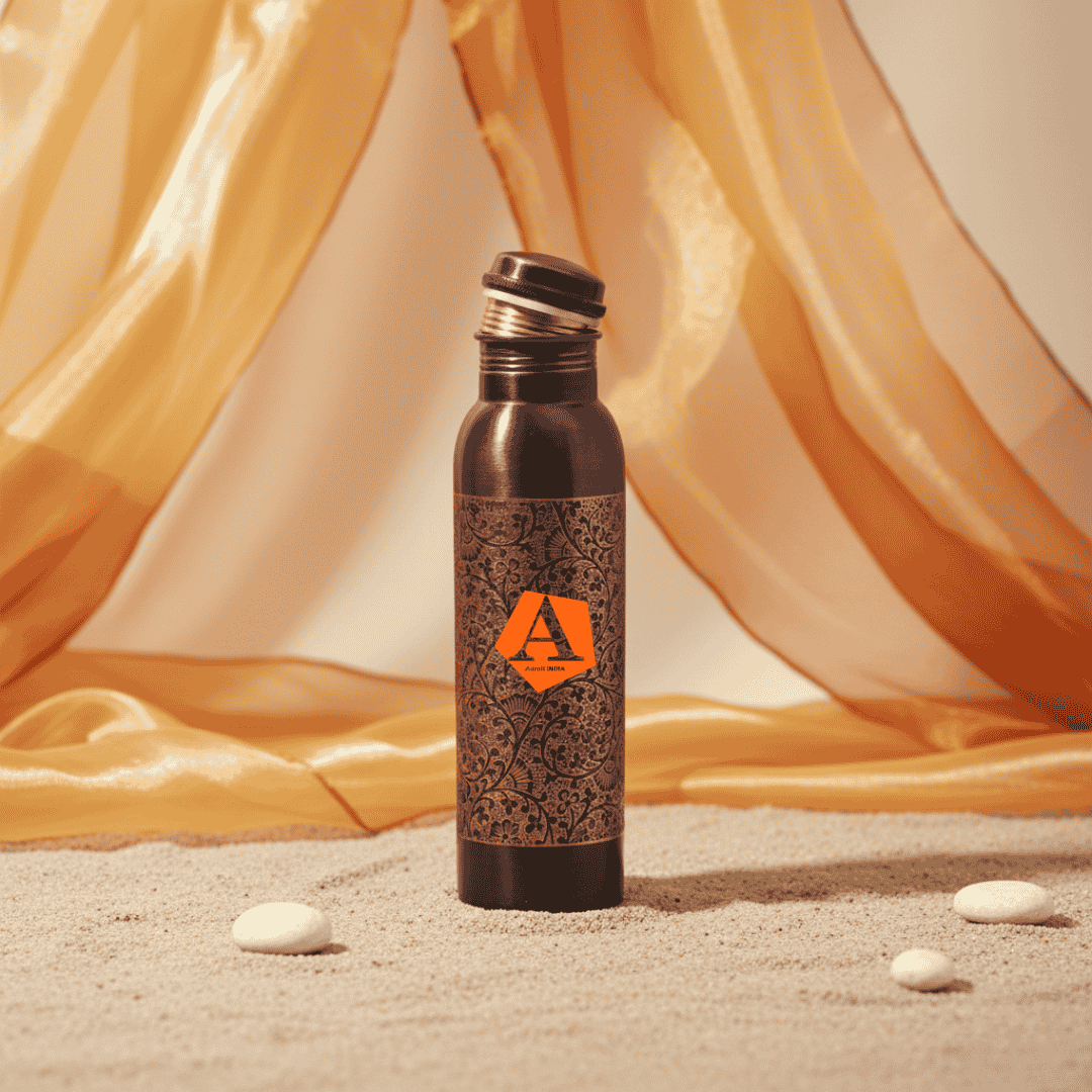 Amrit Antique Pure Copper Water Bottle 1 Litre | Hand - Engraved Vintage Design Ayurvedic Bottle – Adroit India - Adroit India