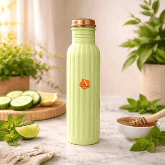 Amrit Pastel Green Fluted Pure Copper Water Bottle | BIS Certified – Adroit India - Adroit India
