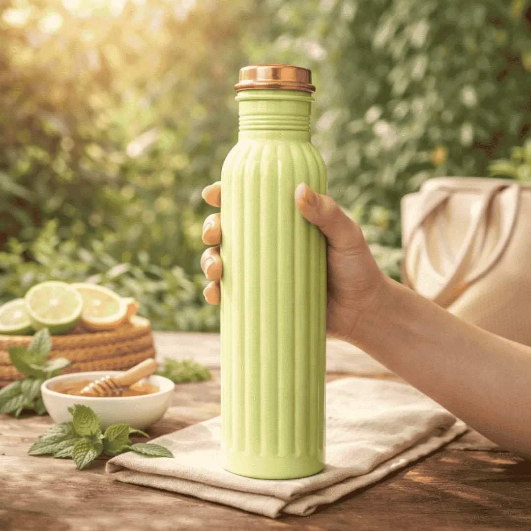 Amrit Pastel Green Fluted Pure Copper Water Bottle | BIS Certified – Adroit India - Adroit India