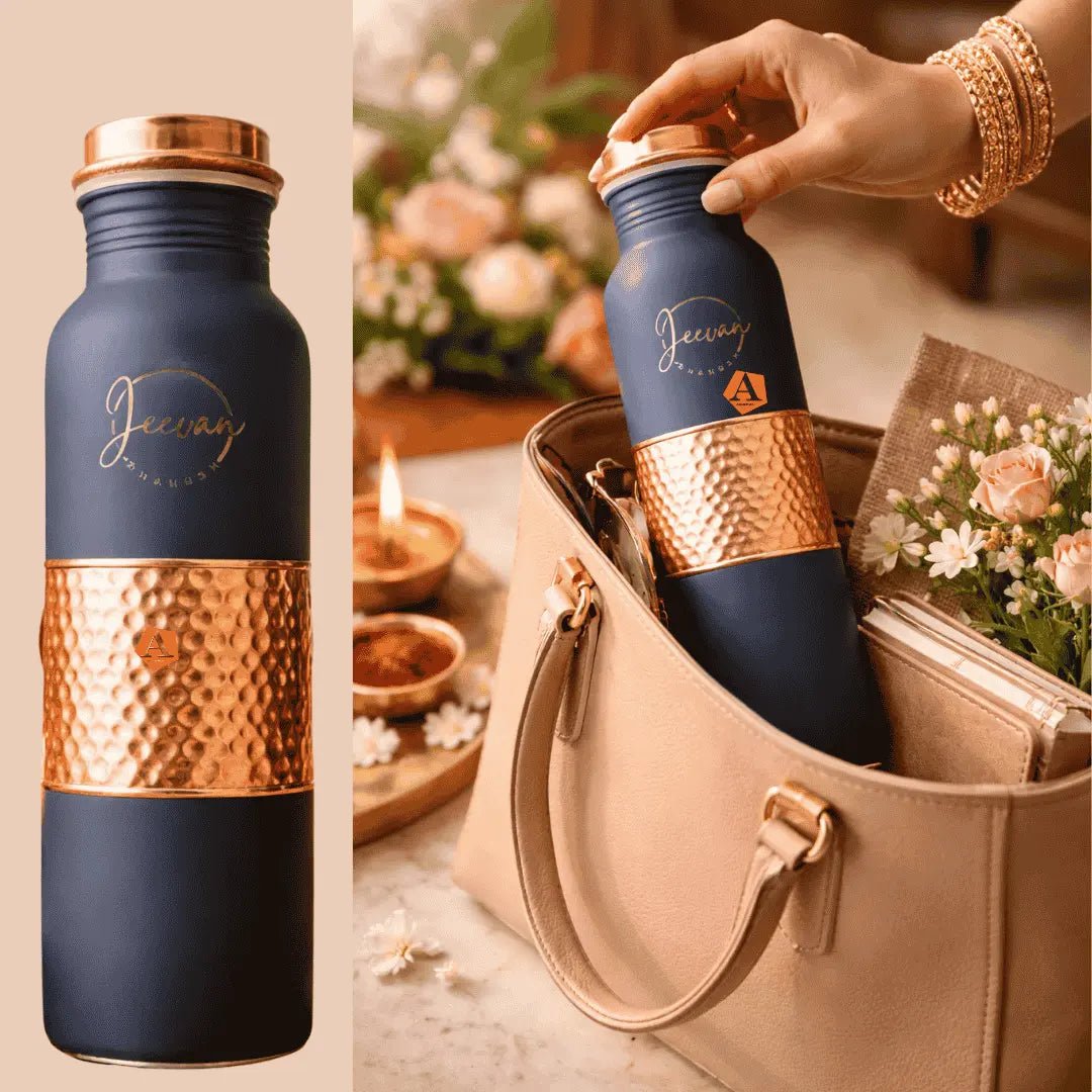 Amrit Midnight Blue Hammered Pure Copper Water Bottle | BIS Certified Luxury Gift – Adroit India - Adroit India