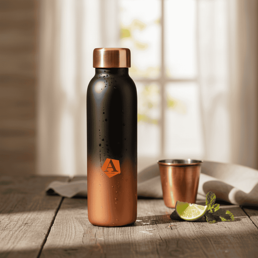 Jivan Matte Black & Copper Gradient Pure Copper Water Bottle – 950 ML | Premium Ayurvedic Health Bottle