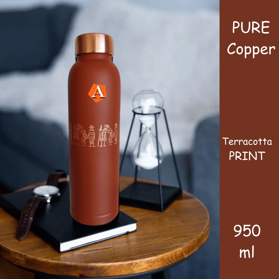 Jivan Terracotta Matte Pure Copper Water Bottle – 950 ML Premium Ayurvedic Wellness Bottle