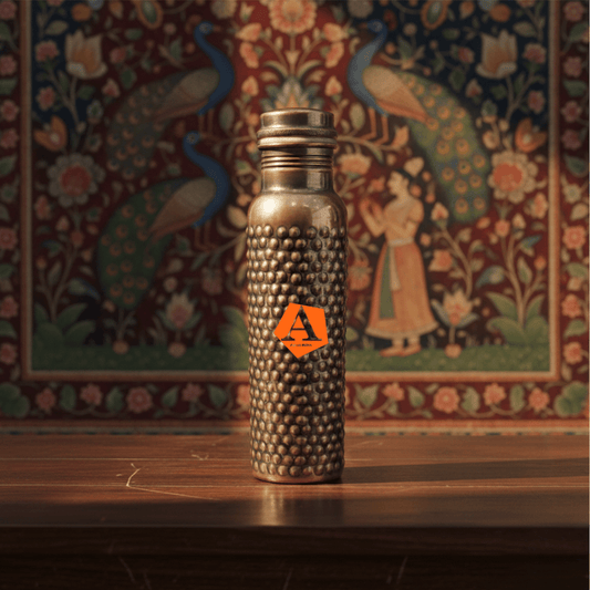 Antique Copper Hammered Water Bottle 950 ml | Handcrafted Pure Copper | Luxury Ayurvedic Bottle by Adroit India - Adroit India