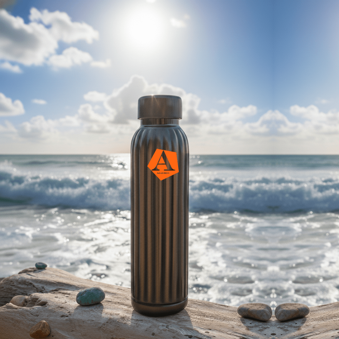 Antique Copper Ribbed Water Bottle 950 ml | Pure Copper | Premium Handcrafted Bottle by Adroit India - Adroit India