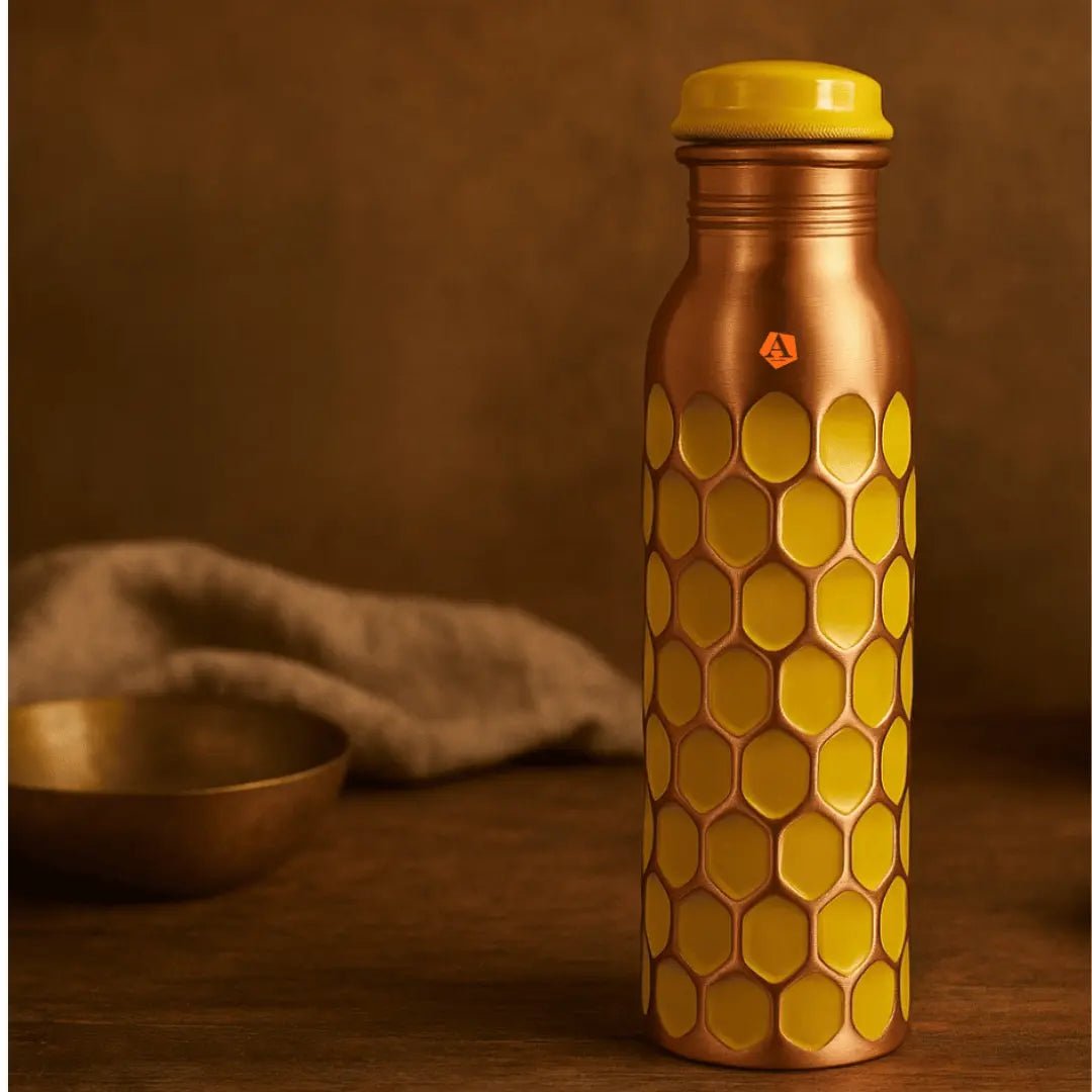 Amrit Honeycomb Printed Pure Copper Water Bottle | BIS Certified Handmade – Adroit India - Adroit India