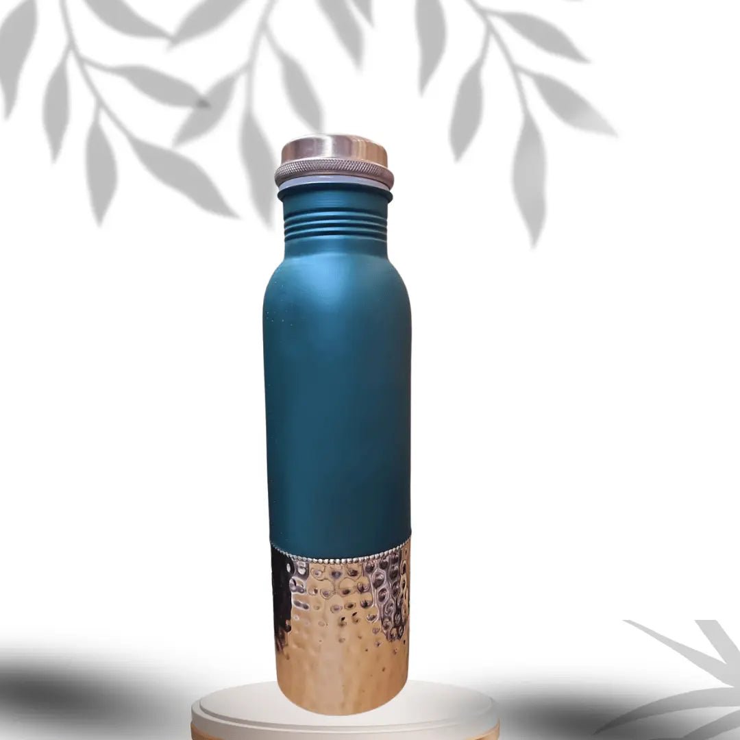 Amrit Teal Half Hammered Pure Copper Water Bottle | BIS Certified Handmade – Adroit India - Adroit India