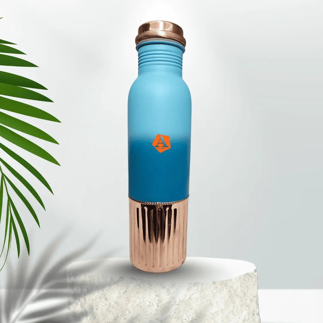 Amrit Azure Dual - Tone Hammered Pure Copper Water Bottle | BIS Certified – Adroit India - Adroit India