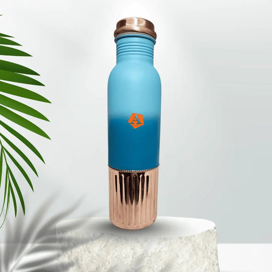 Amrit Azure Dual - Tone Hammered Pure Copper Water Bottle | BIS Certified – Adroit India - Adroit India