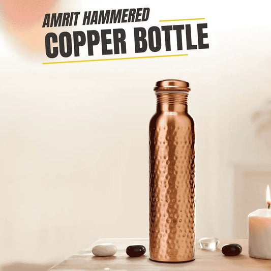 Amrit Hammered Pure Copper Water Bottle | BIS Certified Handmade Bottle – Adroit India - Adroit India