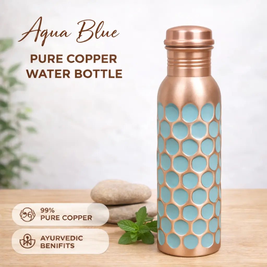 Amrit Honeycomb Hammered Pure Copper Water Bottle 950 ML | Designer Colour Series – Adroit India - Adroit India