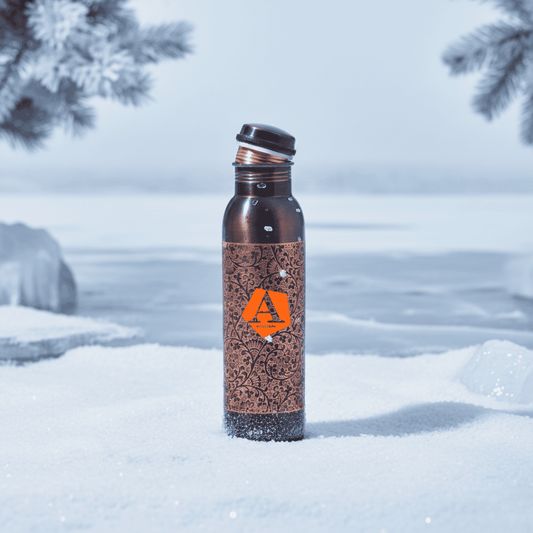 Amrit Antique Pure Copper Water Bottle 1 Litre | Hand-Engraved Vintage Design Ayurvedic Bottle – Adroit India