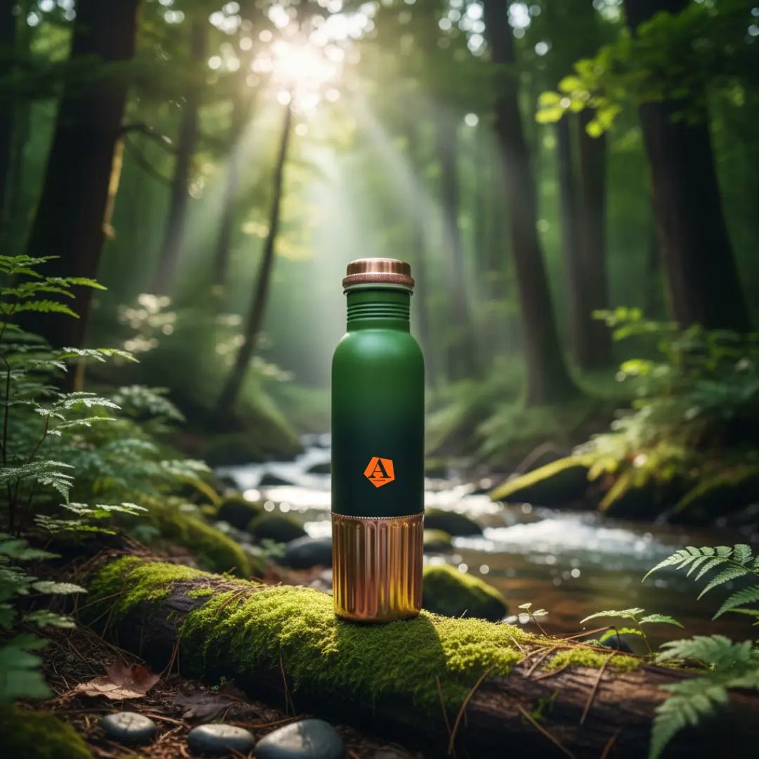 Amrit Forest Green Dual - Tone Pure Copper Water Bottle with Fluted Base | BIS Certified – Adroit India - Adroit India