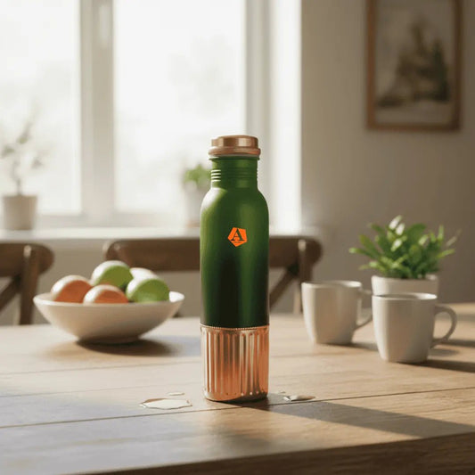 Amrit Forest Green Dual - Tone Pure Copper Water Bottle with Fluted Base | BIS Certified – Adroit India - Adroit India