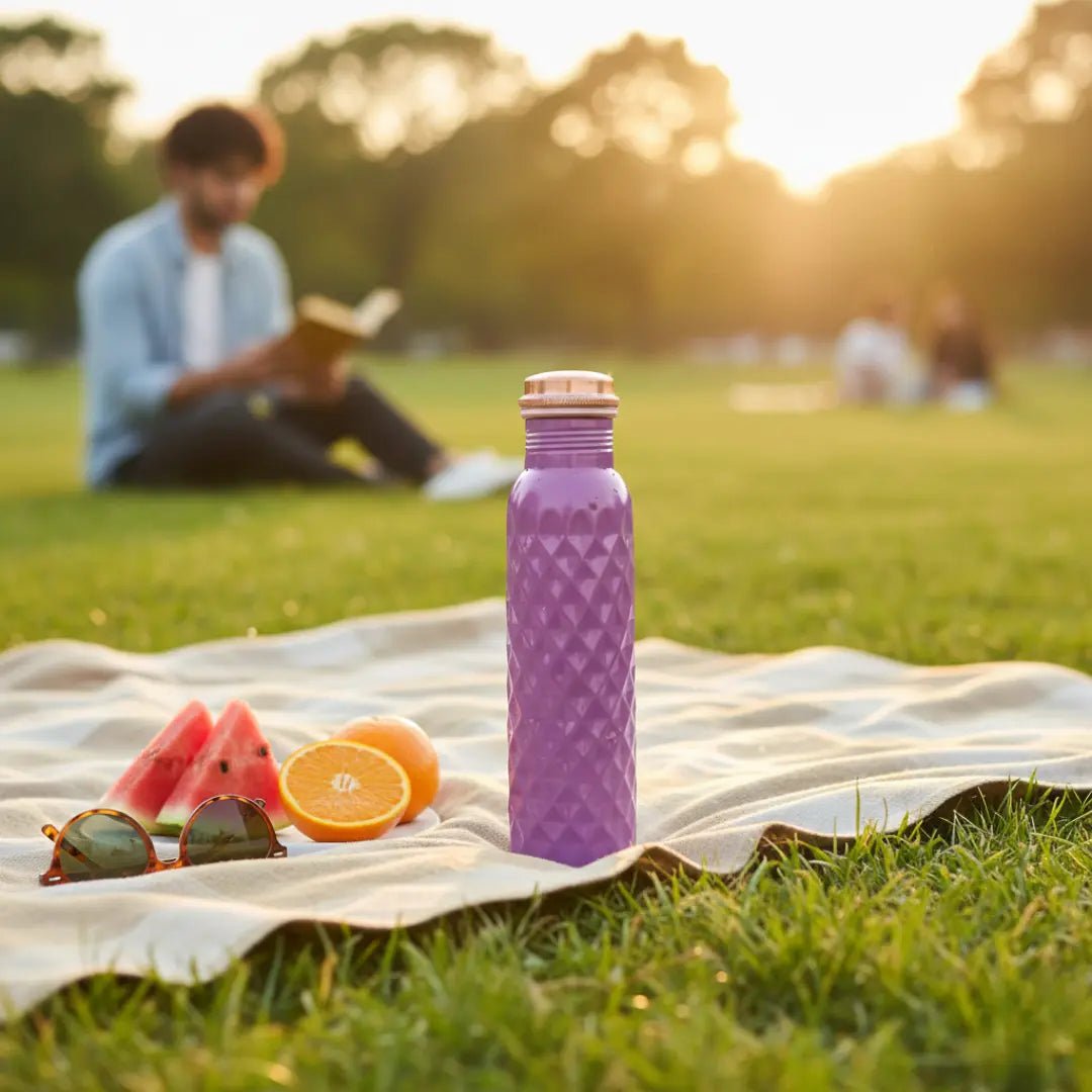 Amrit Lavender Diamond Texture Pure Copper Water Bottle | BIS Certified – Adroit India - Adroit India
