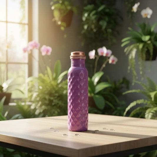 Amrit Lavender Diamond Texture Pure Copper Water Bottle | BIS Certified – Adroit India - Adroit India