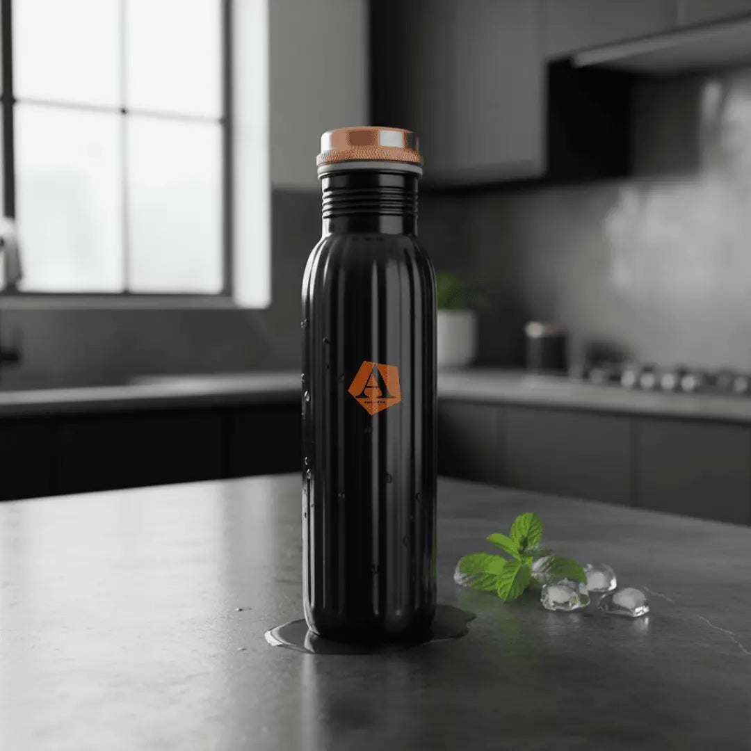 Amrit Matte Black Fluted Pure Copper Water Bottle | BIS Certified – Adroit India - Adroit India