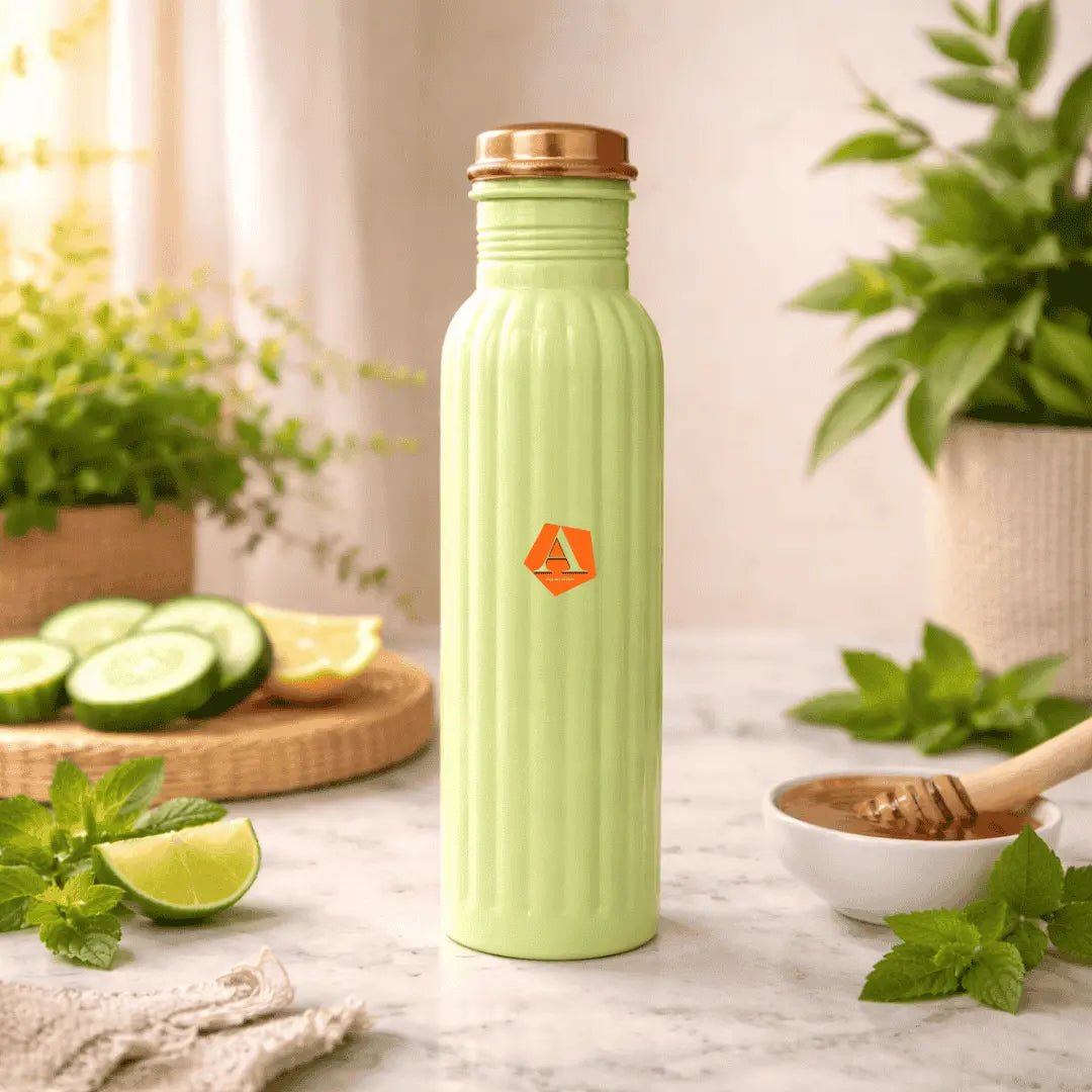 Amrit Pastel Green Fluted Pure Copper Water Bottle | BIS Certified – Adroit India - Adroit India