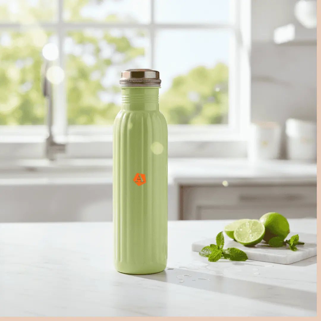 Amrit Pastel Green Fluted Pure Copper Water Bottle | BIS Certified – Adroit India - Adroit India