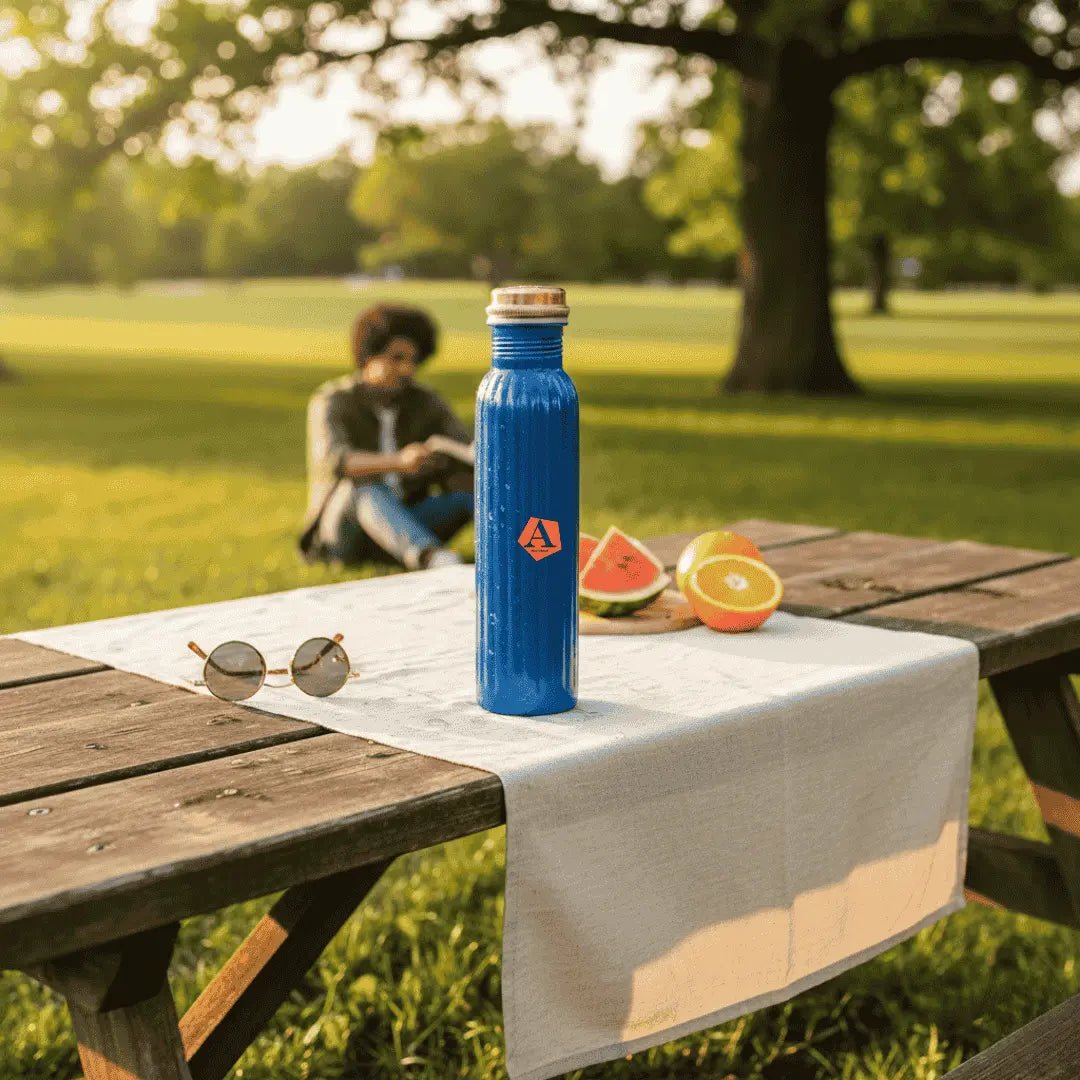 Amrit Royal Blue Fluted Pure Copper Water Bottle | BIS Certified – Adroit India - Adroit India