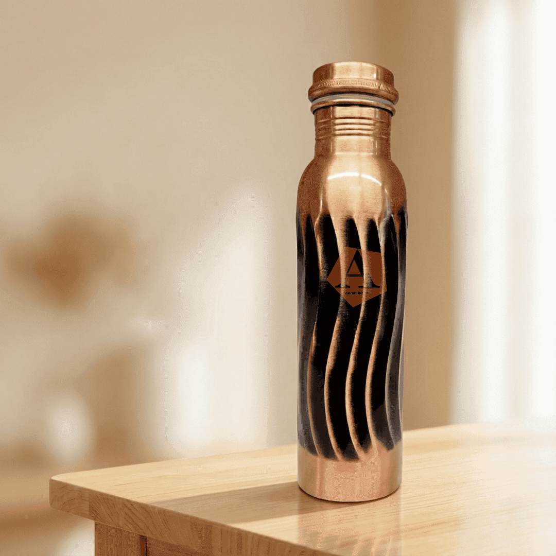 Amrit Wave Hammered Pure Copper Water Bottle | 1 Litre (1000 ml) | Luxury Ayurvedic Bottle – Adroit India - Adroit India
