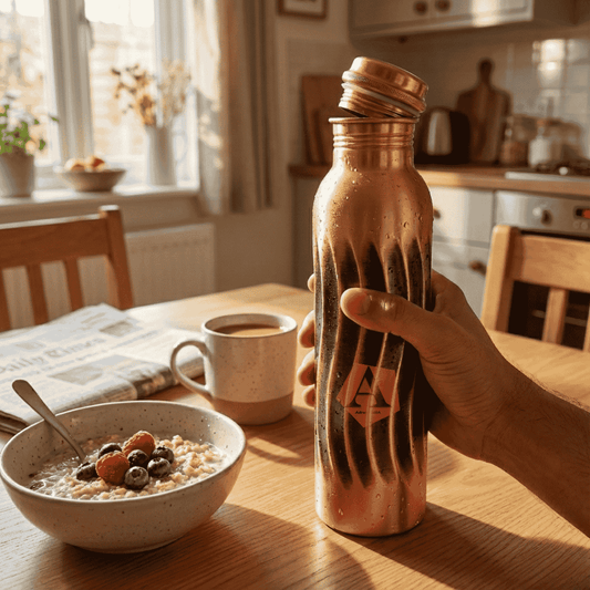 Amrit Wave Hammered Pure Copper Water Bottle | 1 Litre (1000 ml) | Luxury Ayurvedic Bottle – Adroit India