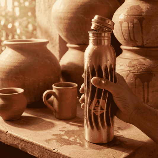 Amrit Wave Hammered Pure Copper Water Bottle | 1 Litre (1000 ml) | Luxury Ayurvedic Bottle – Adroit India