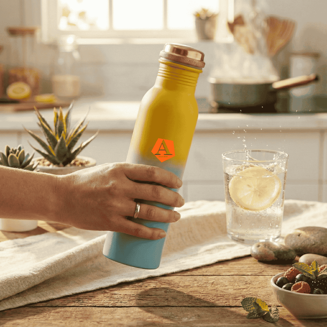 Amrit Zest Matte Gradient Pure Copper Water Bottle | 1 Litre (1000 ml) | Leak - Proof Ayurvedic Bottle – Adroit India - Adroit India