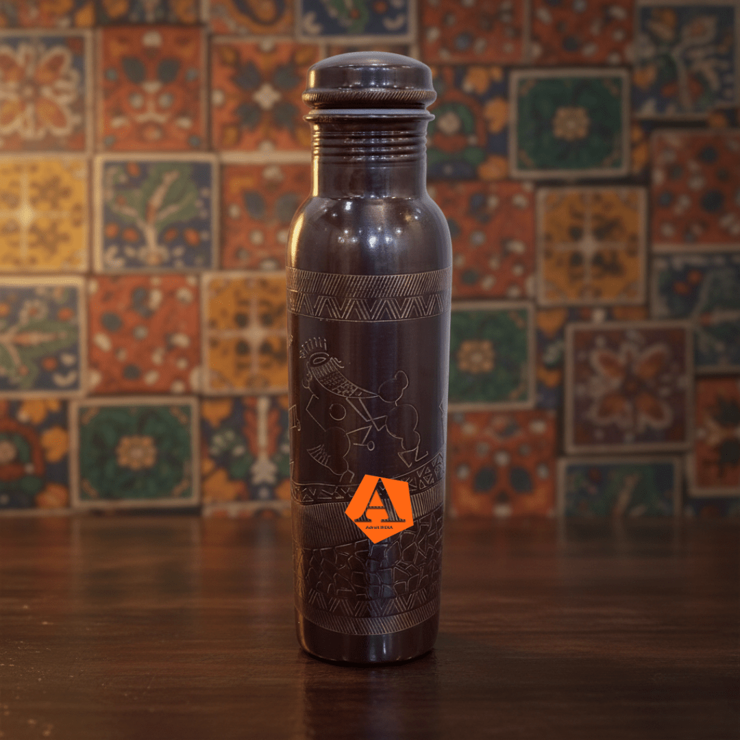 Antique Copper Amrit 950 ml Water Bottle | Handcrafted Pure Copper | Ayurvedic Wellness by Adroit India - Adroit India