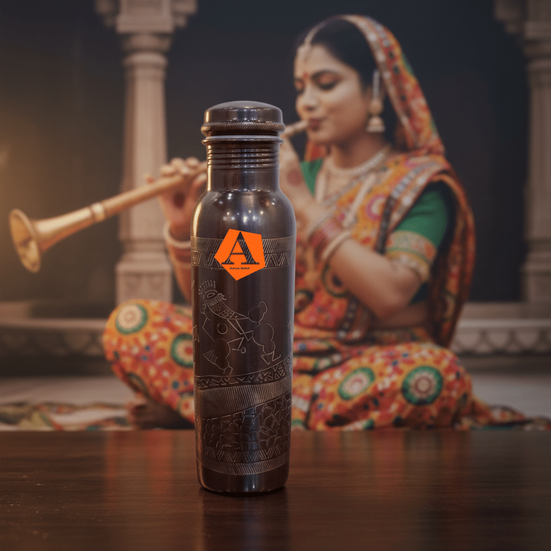 Antique Copper Amrit 950 ml Water Bottle | Handcrafted Pure Copper | Ayurvedic Wellness by Adroit India - Adroit India