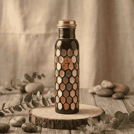 Antique Royale Hexa Hammered Pure Copper Water Bottle | 1 Litre (1000 ml) | Handcrafted Ayurvedic Bottle – Adroit India
