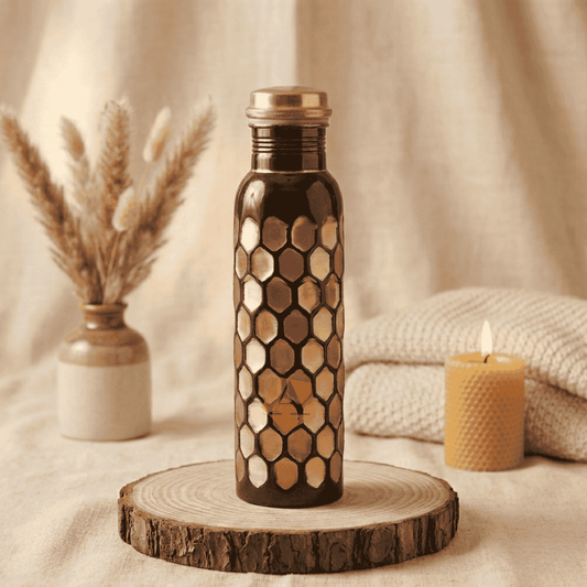 Antique Royale Hexa Hammered Pure Copper Water Bottle | 1 Litre (1000 ml) | Handcrafted Ayurvedic Bottle – Adroit India