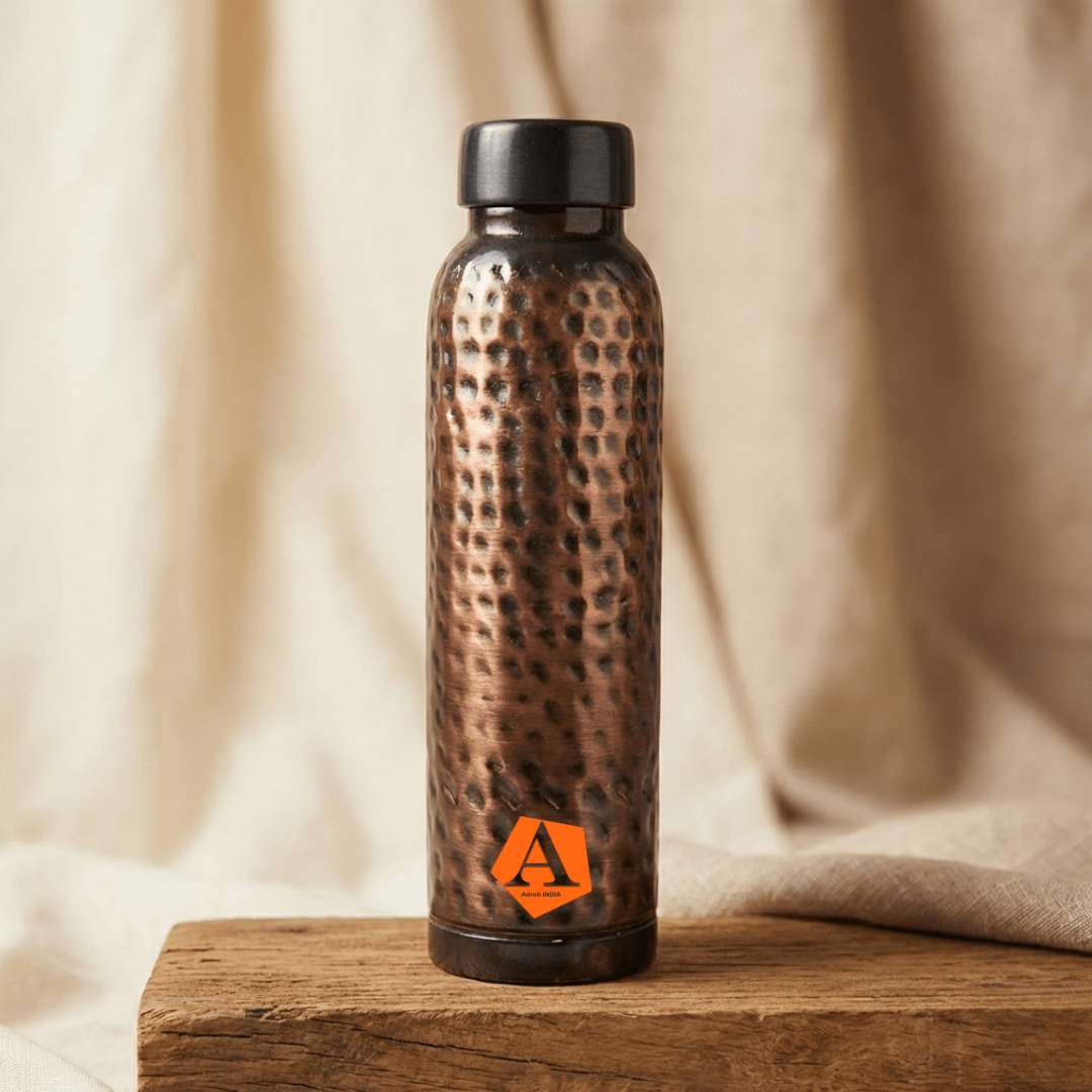 Antique Copper Hammered Water Bottle 950 ml | Pure Copper | Premium Ayurvedic Bottle by Adroit India - Adroit India