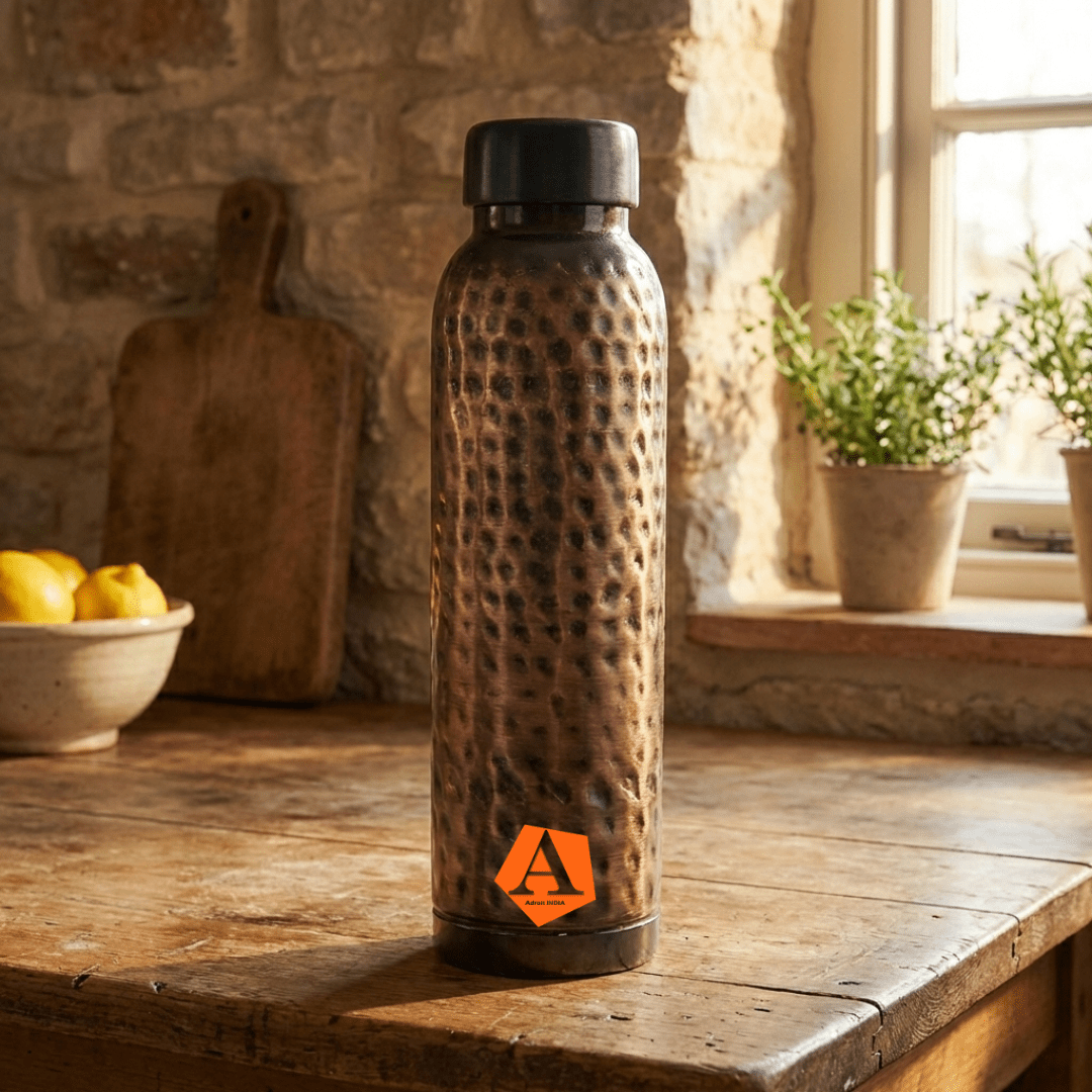 Antique Copper Hammered Water Bottle 950 ml | Pure Copper | Premium Ayurvedic Bottle by Adroit India - Adroit India