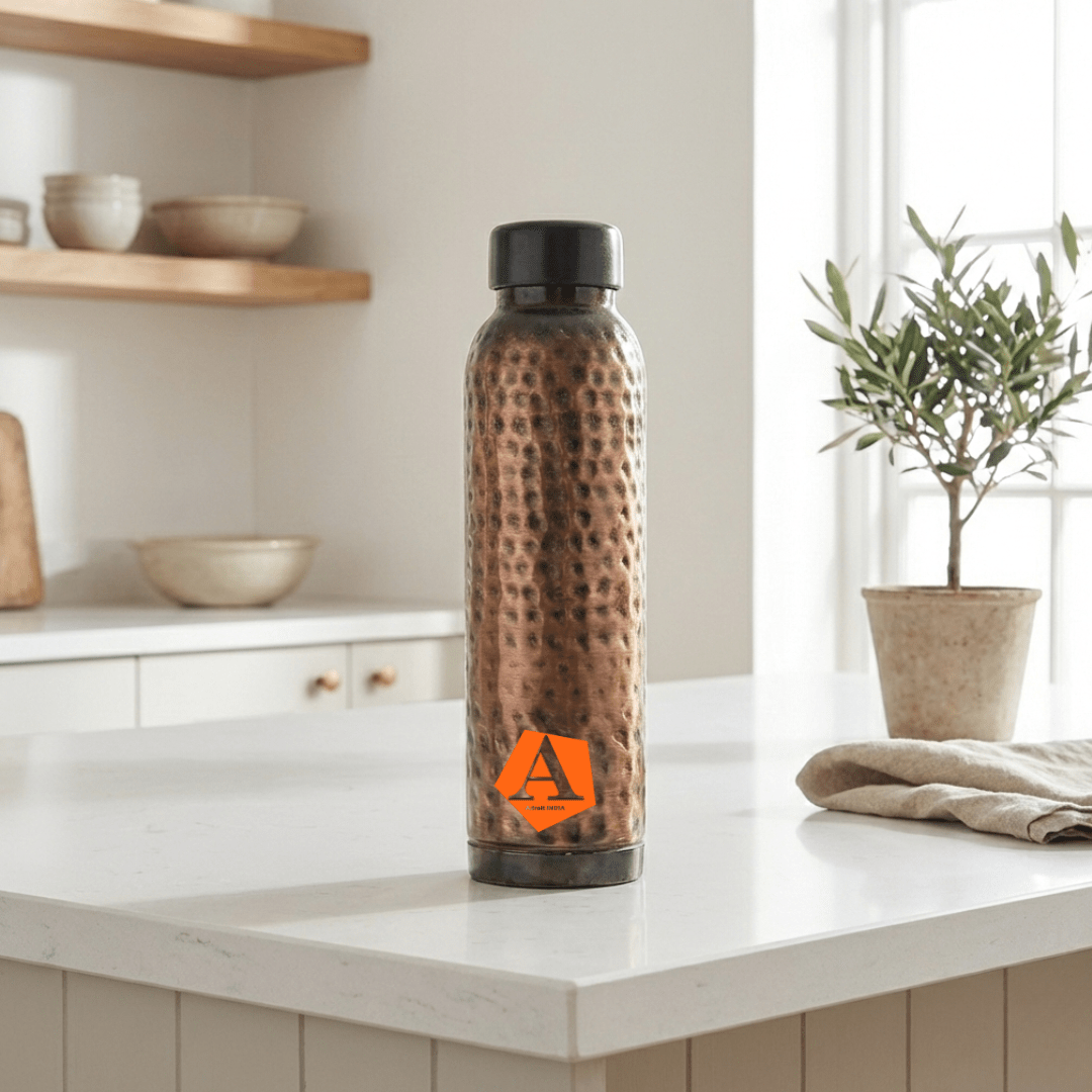 Antique Copper Hammered Water Bottle 950 ml | Pure Copper | Premium Ayurvedic Bottle by Adroit India - Adroit India