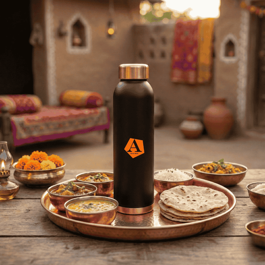 Jivan Matte Black Pure Copper Water Bottle 950 ML | Luxury Ayurvedic Copper Bottle – Adroit India