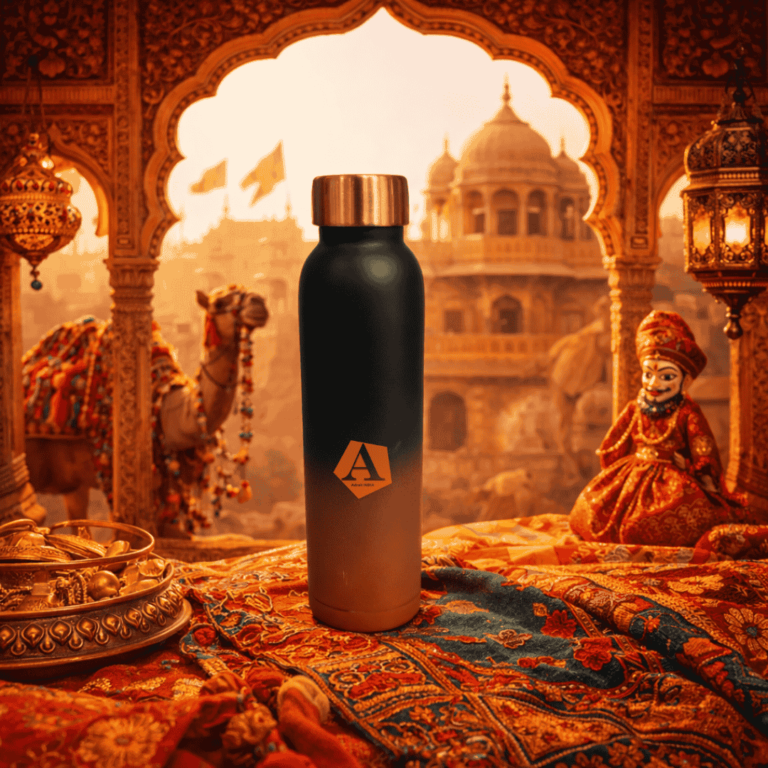 Jivan Matte Black & Copper Gradient Pure Copper Water Bottle – 950 ML | Premium Ayurvedic Health Bottle