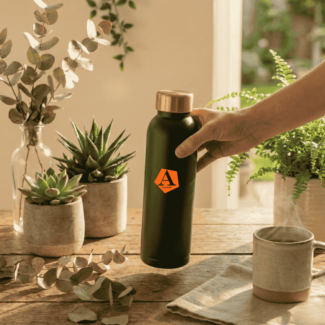 Jivan Matte Forest Green Pure Copper Water Bottle Handmade Ayurvedic Bottle - Adroit India