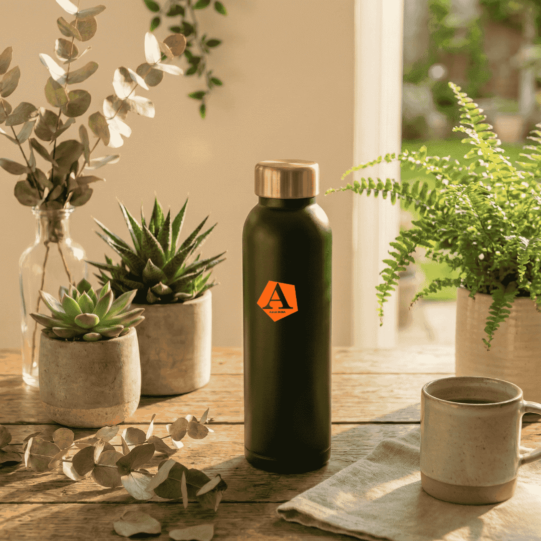 Jivan Matte Forest Green Pure Copper Water Bottle Handmade Ayurvedic Bottle - Adroit India