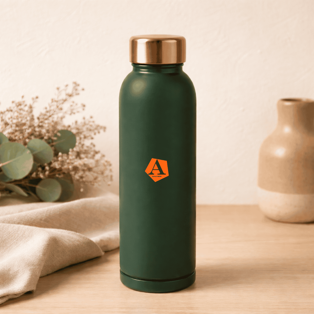 Jivan Matte Forest Green Pure Copper Water Bottle Handmade Ayurvedic Bottle - Adroit India