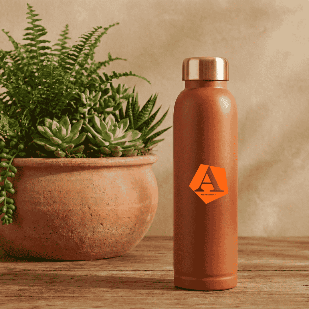Jivan Terracotta Print Pure Copper Water Bottle 950 ML | Handmade Ayurvedic Bottle | Adroit India
