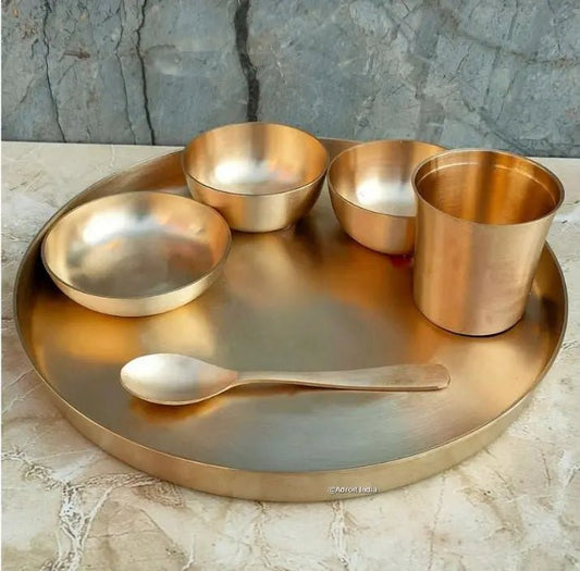 Pure Kansa Thali Set – 6 Pcs | Ayurvedic Dinner Set by Adroit India - Adroit India