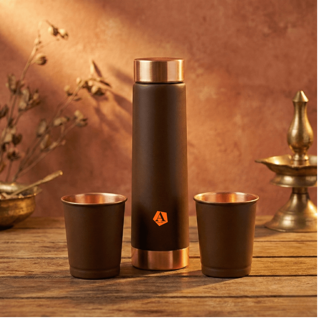 Personalised Copper Bottle Gift Set with 2 Copper Glasses | Premium Ayurvedic Wedding Return Gift by Adroit India - Adroit India