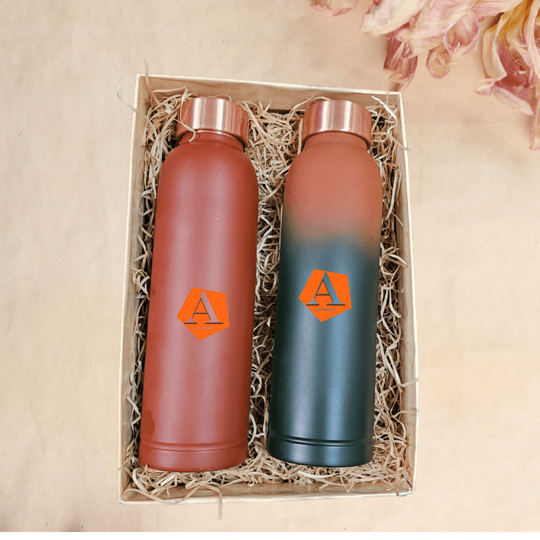 Personalised Couple Copper Bottle Gift Set (950 ml × 2) | Luxury Wedding & Anniversary Gift by Adroit India - Adroit India