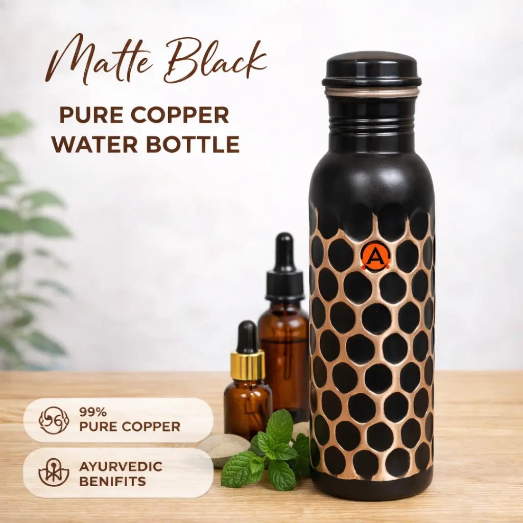 Amrit Honeycomb Hammered Pure Copper Water Bottle 950 ML | Designer Colour Series – Adroit India - Adroit India