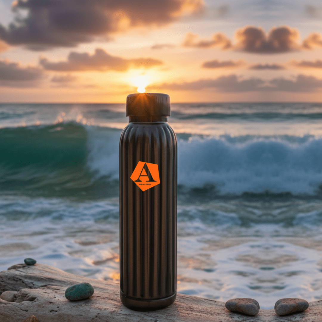 Antique Copper Ribbed Water Bottle 950 ml | Pure Copper | Premium Handcrafted Bottle by Adroit India - Adroit India