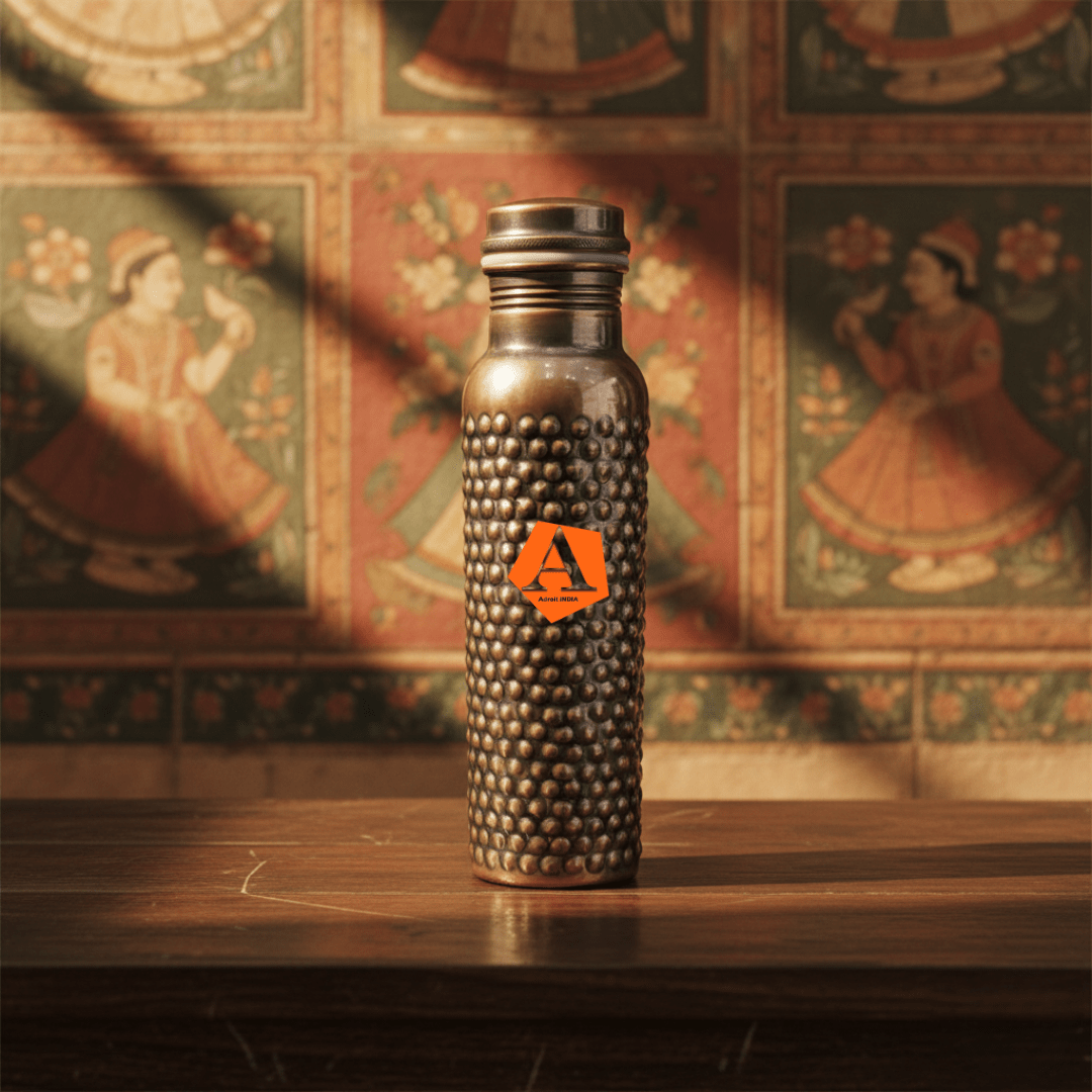 Antique Copper Hammered Water Bottle 950 ml | Handcrafted Pure Copper | Luxury Ayurvedic Bottle by Adroit India - Adroit India