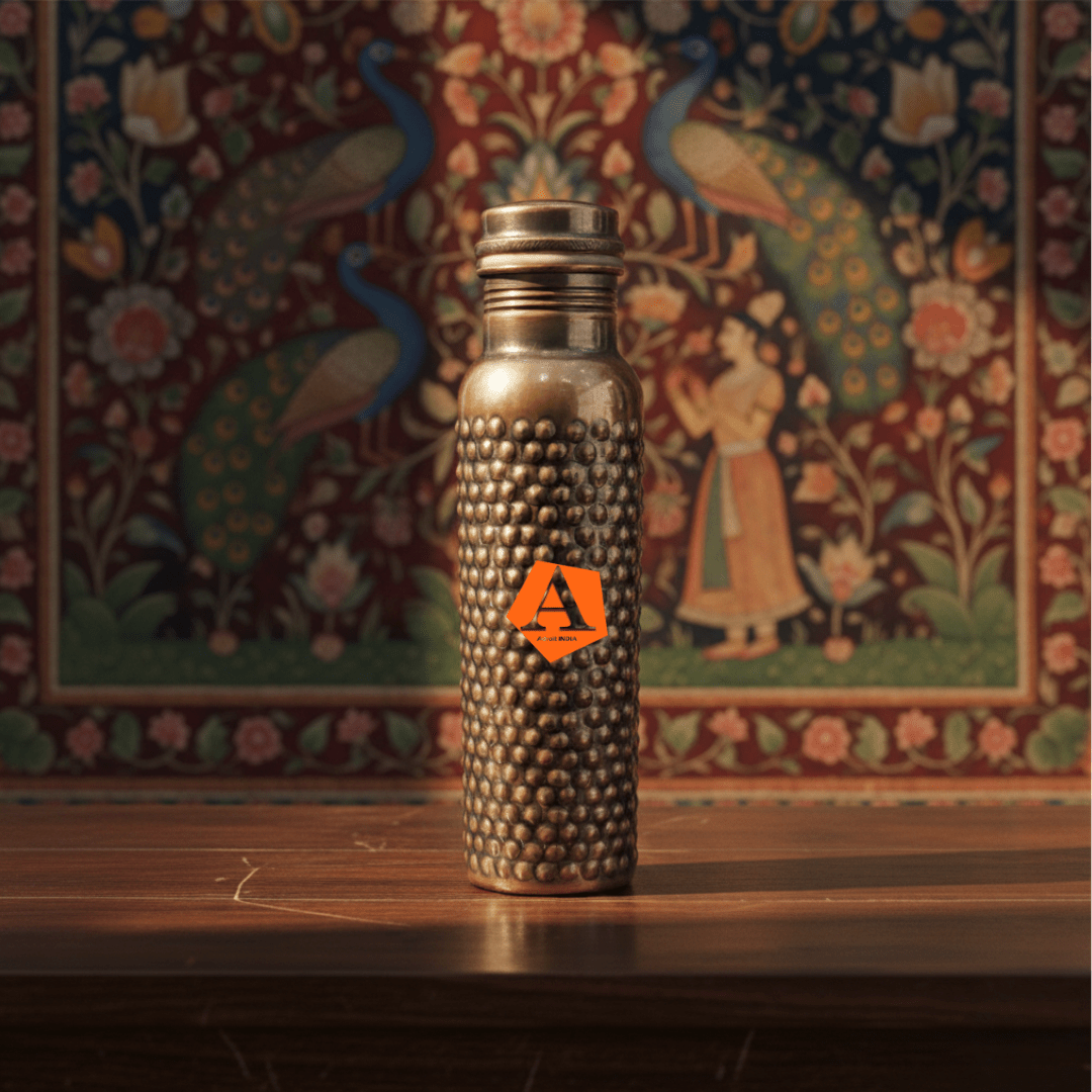 Antique Copper Hammered Water Bottle 950 ml | Handcrafted Pure Copper | Luxury Ayurvedic Bottle by Adroit India - Adroit India