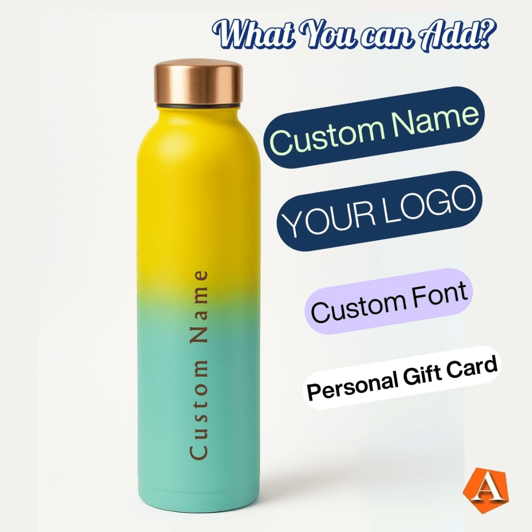 Pure Copper Water Bottle – Custom Name | Valentine Gift, Best Gift for Brother, Best Friends & Friendship Day - Adroit India